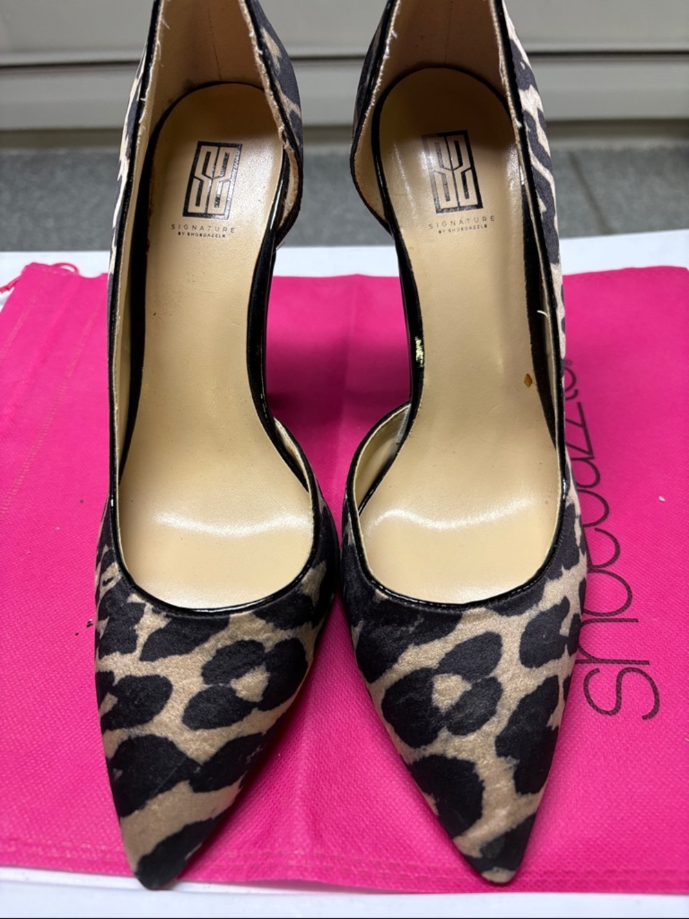 Shoe Dazzle Leopard Print Pointed-Toe Pumps - Black/Tan